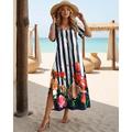 Robe Maxi Femme Robe Décontractée Robe T-Shirt Tee Robe Robe d'Été Bohème Rendez-vous Coupe Régulière Imprimé Géométrique Manches Courtes Col Ronde Noir Blanc Rose Violet Été
