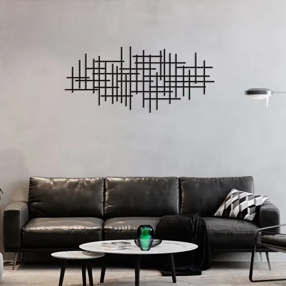 1 Stück Wandkunstskulptur aus Metall – abstrakte Gitterabdeckung. Wanddekoration mit geometrischem Muster. Wandbehang, Hauptdekoration. Wandaufkleber. Image