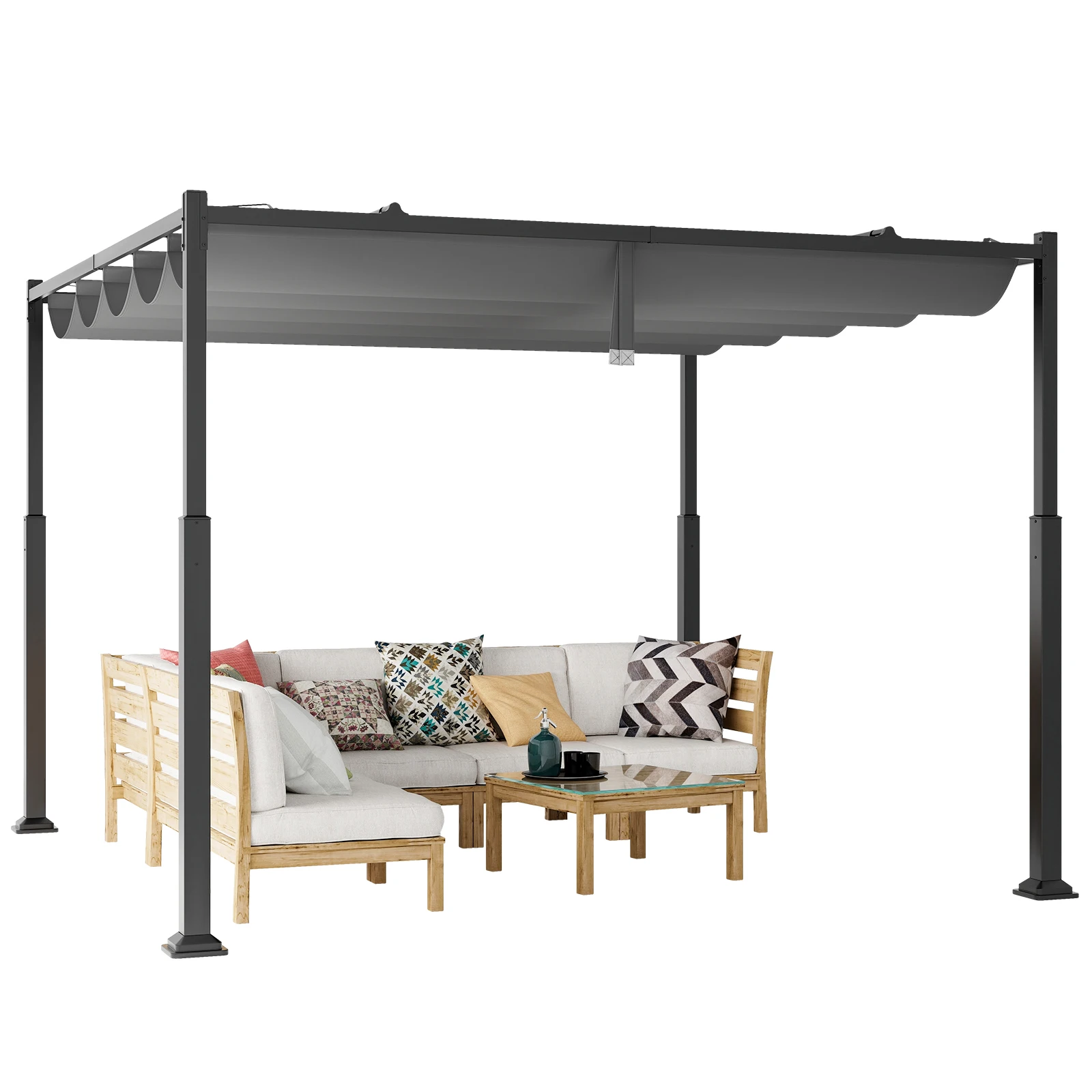 Pergola mit Schiebedach, 3,1x3,1m Pavillon wasserdicht stabil Winterfest, Gartenpavillon mit robusten Metallsäulen für Terrasse Image