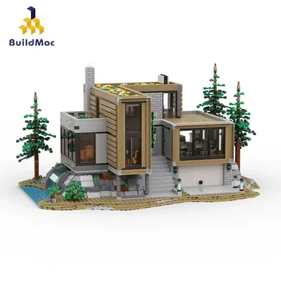 Build moc moderne Villa das Haus des Architekten Bausteine Wald architektur Haus der Designer Ziegel Spielzeug für Kinder Geschenke Image