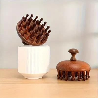 Wooden Round Disc Massage Hair Comb Set for Normal Hair Anti-Static Scalp Stimulator for Hair Growth and Blood Circulation