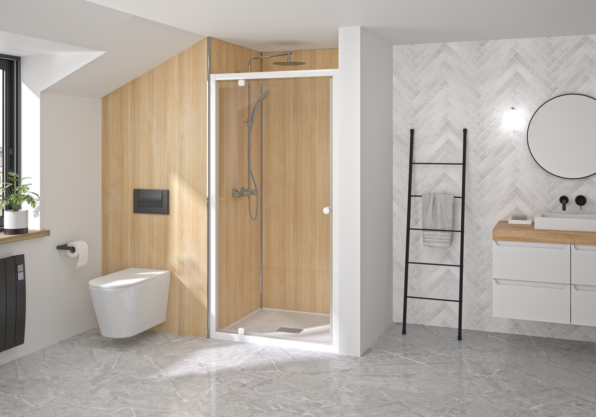 Paroi douche porte pivotante SUPRA P profilé blanc verre transparent 120 cm KINEDO PA1524BTN