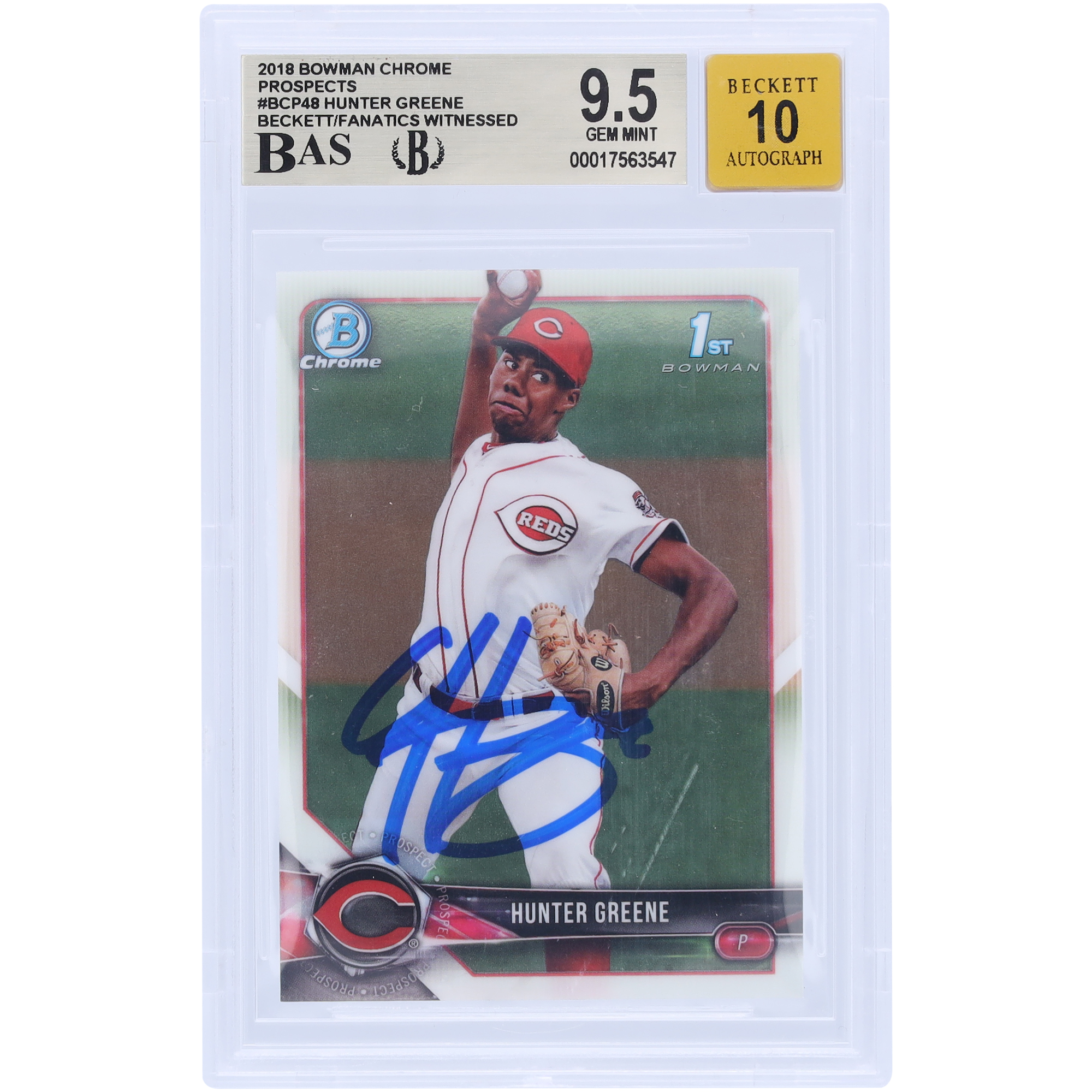 V106832 REDS Hunter Greene Cincinnati Reds signiert 2018 Bowman Chrome Prospects #BCP48 Beckett Fanatics bezeugt authentifiziert 9,5/10 Rookie-Karte Hunter Greene AUT BWM TRADING CARDS 45646 AUTTRC CA01B00073 #2 Image