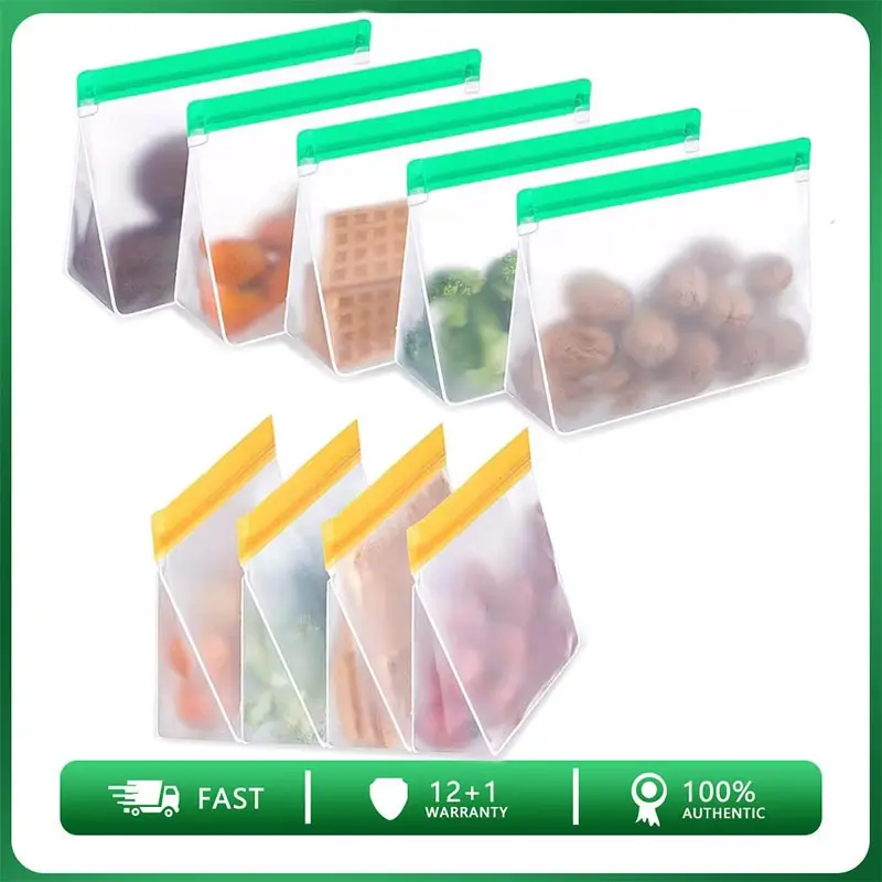 Sac de conservation des aliments réutilisable, mise à niveau, étanche, haut debout, congélateur, Sandwich, sac à fermeture éclair, sac fermé en Silicone PEVA pour la conservation des aliments