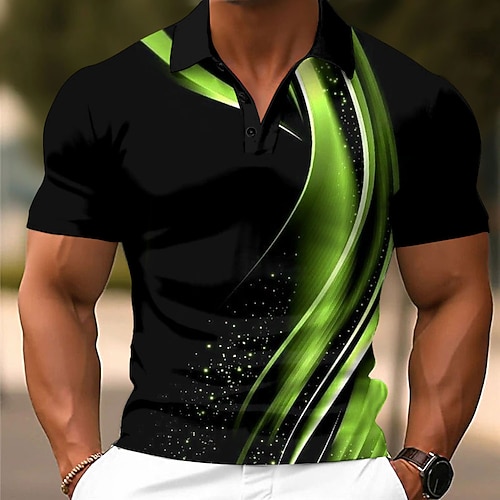 Herren Geometrisch Linie Polo Kurzarm Polo-Shirts Hemden mit Kragen Lässig Schule Outdoor Alltagskleidung Hauskleidung 3D-Druck Sommer Weiß Blau Grün Image