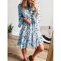 Damen Midikleid Casual kleid A Linie Kleid Stilvoll Brautkleider schlicht Urlaub Täglich Regular Fit Leopard Langarm V Ausschnitt Rosa Blau Aprikose Sommer