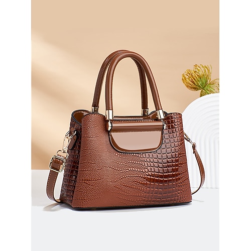 elegante borsa in similpelle con stampa coccodrillo – elegante borsa con manico superiore e tracolla staccabile, lussuosa borsa tote per donna, perfetta per lavoro, feste ed eventi formali nero rosa rosso