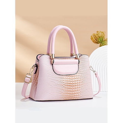 elegante borsa in similpelle con stampa coccodrillo – elegante borsa con manico superiore e tracolla staccabile, lussuosa borsa tote per donna, perfetta per lavoro, feste ed eventi formali nero rosa rosso