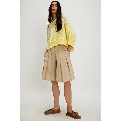 City Everly Linen Trouser Shorts at Free People in Morning Oat, Size: US 6