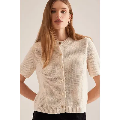 Maeve Short-Sleeve Button-Front Cardigan