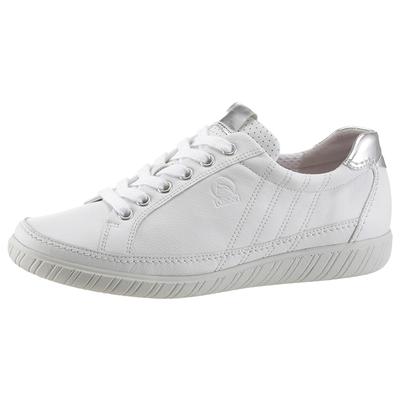 Sneaker GABOR "YORK", Damen, Gr. 37, silber (weiß, silberfarben), Kalbsleder, Lederimitat, unifarben mit Farbeinsatz, sp