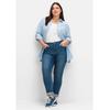 Stretch-Jeans SHEEGO "Große Größen", Damen, Gr. 20, Kurzgrößen, blau (blau denim), Obermaterial: 75% Baumwolle, 24% Polyester, 1% Elasthan, unifarben, casual, lang, Jeans, »Die Schmale« mit zweifarbigen Kontrastnähten