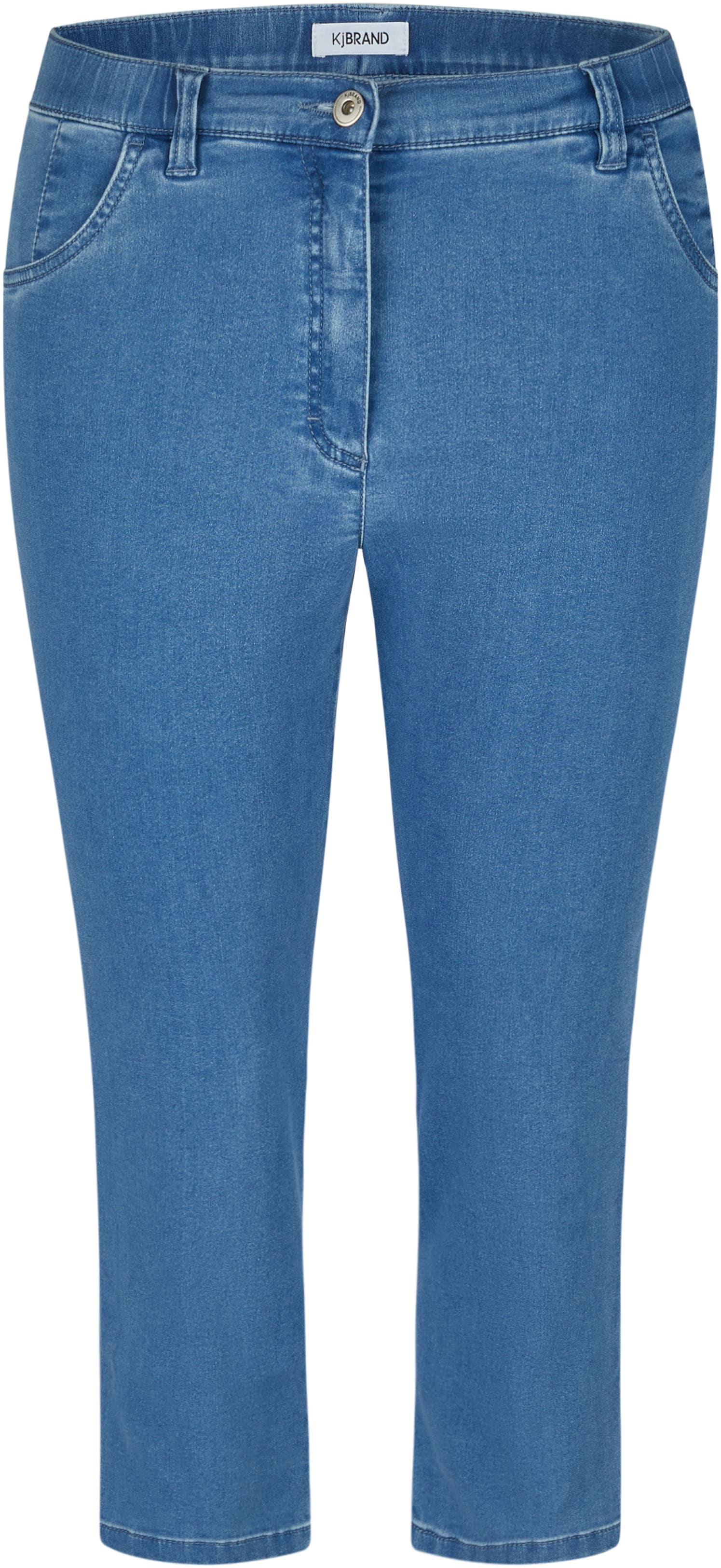 7/8-Hose KJBRAND "Betty", Damen, Gr. 52, N-Gr, blau (denim bleached), Denim/Jeans, Obermaterial: 71% Baumwolle, 25% Polyester, 4% Elasthan, unifarben, regular fit 7/8-Länge, Hosen 7/8-Hose, in großen Größen