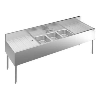 Krowne Royal Series KR24-73C 3 Bowl Underbar Sink with Faucet and 2 Drainboards - 84" x 24"