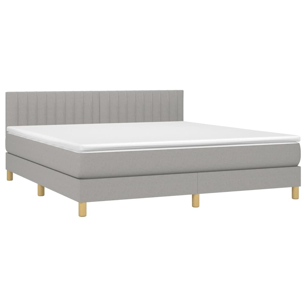 vidaXL Boxspringbett mit Matratze & LED Hellgrau 180x200 cm Stoff Image