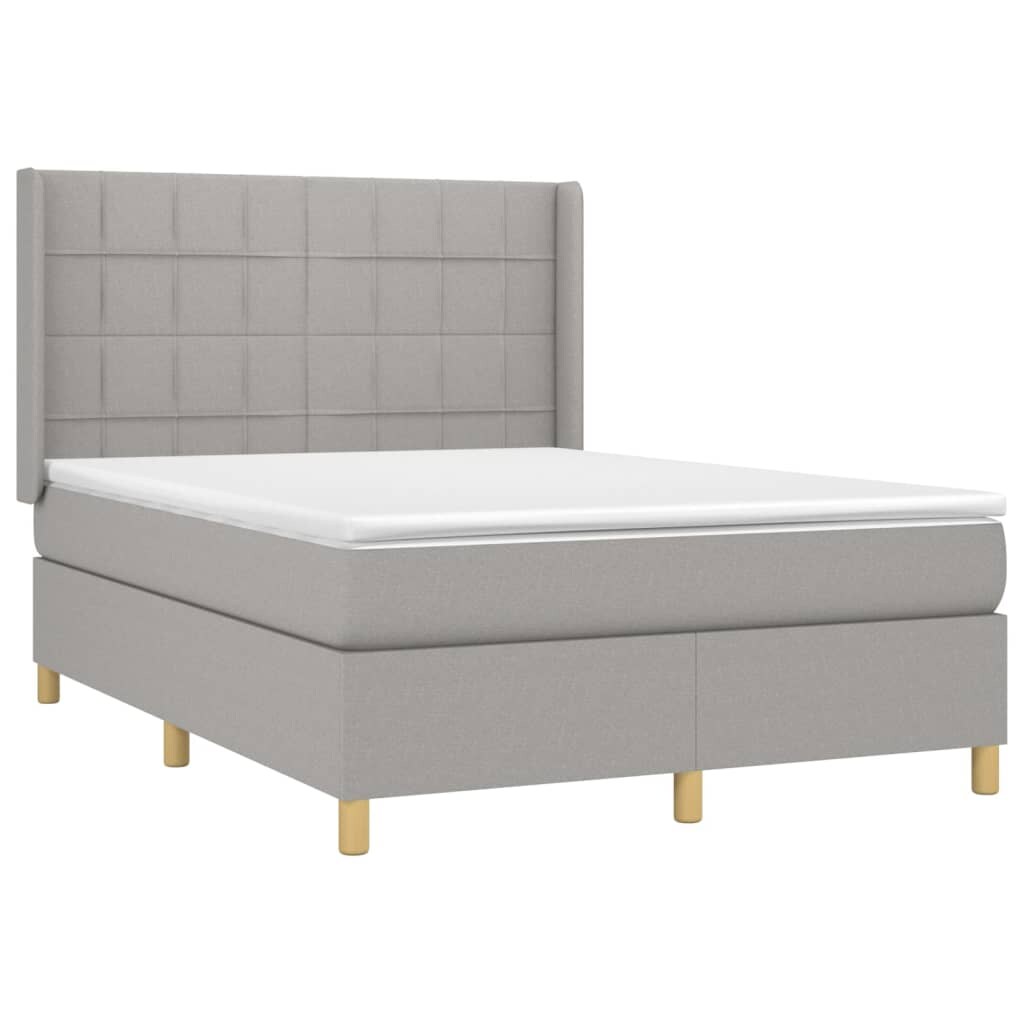 vidaXL Boxspringbett mit Matratze & LED Hellgrau 140x190 cm Stoff Image
