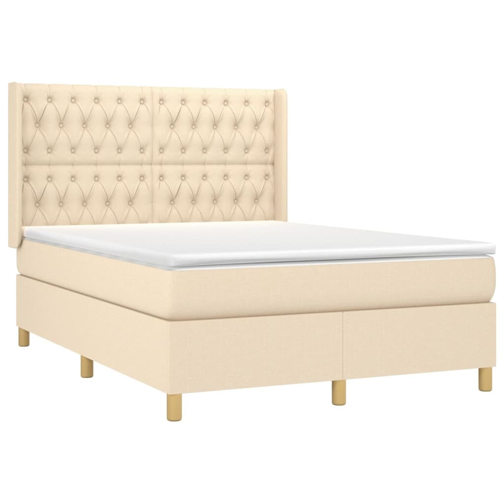 vidaXL Boxspringbett mit Matratze & LED Creme 140x190 cm Stoff Image