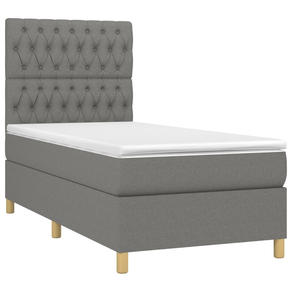 vidaXL Boxspringbett mit Matratze & LED Dunkelgrau 90x190 cm Stoff Image