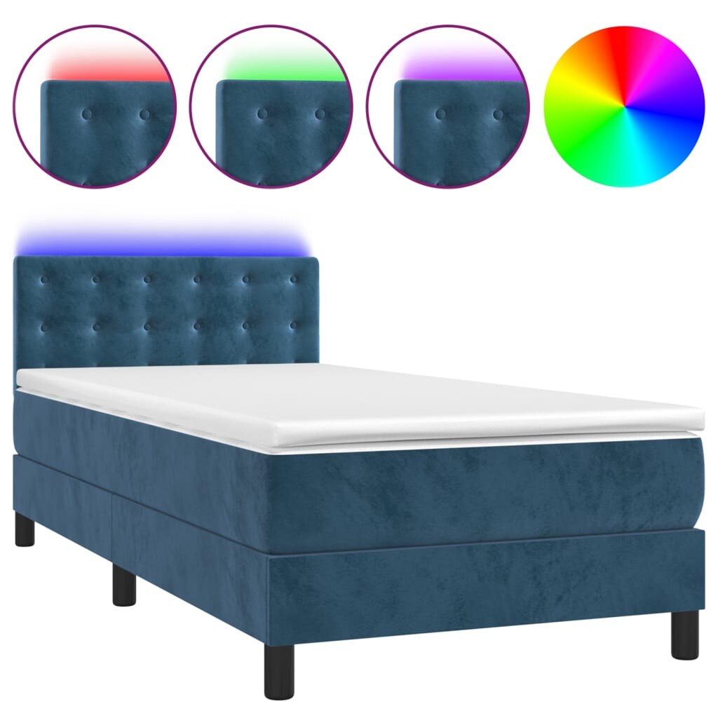 vidaXL Boxspringbett mit Matratze & LED Dunkelblau 100x200 cm Samt Image