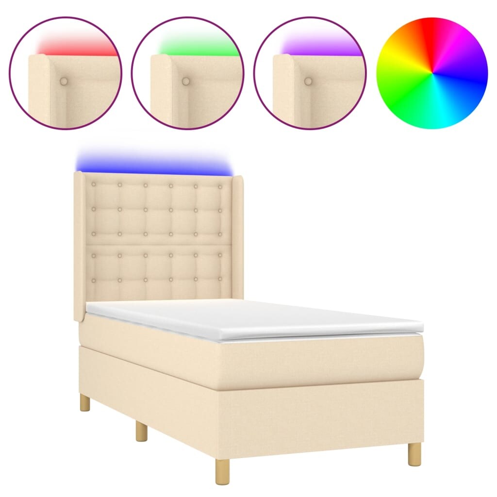 vidaXL Boxspringbett mit Matratze & LED Creme 100x200 cm Stoff Image