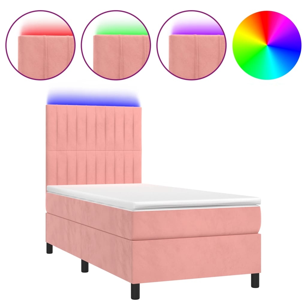 vidaXL Boxspringbett mit Matratze & LED Rosa 90x190 cm Samt Image