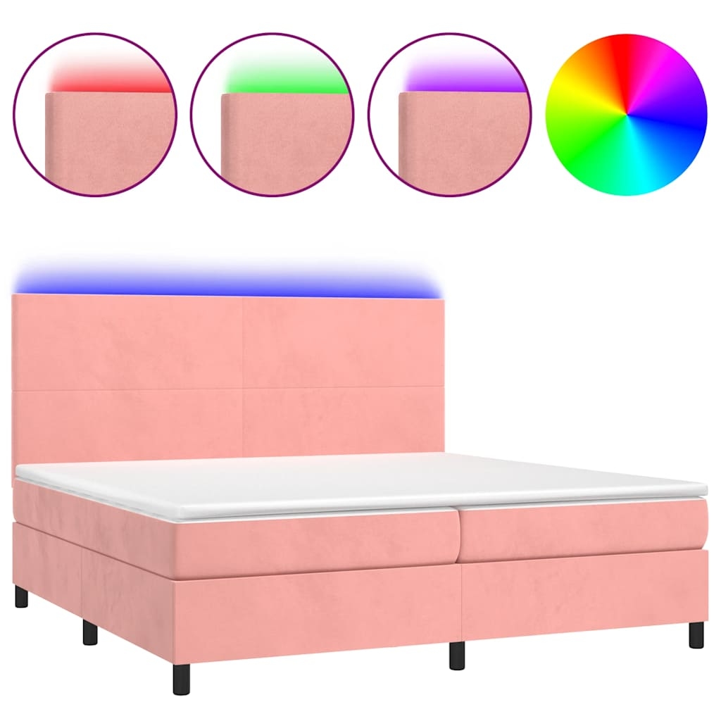vidaXL Boxspringbett mit Matratze & LED Rosa 200x200 cm Samt Image