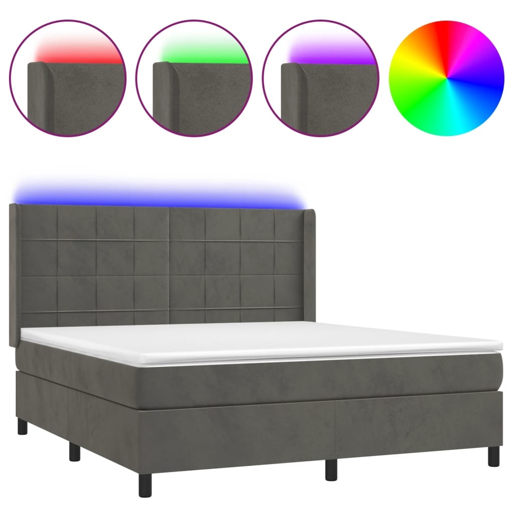 vidaXL Boxspringbett mit Matratze & LED Dunkelgrau 180x200 cm Samt Image