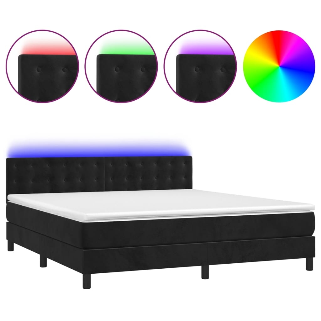 vidaXL Boxspringbett mit Matratze & LED Schwarz 180x200 cm Samt Image