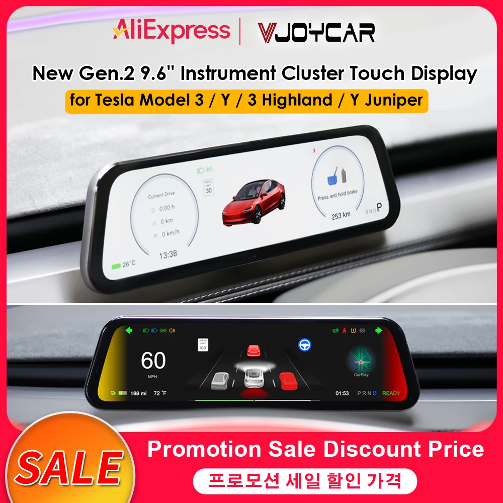 Display Strumenti da 9,6 Pollici per Tesla Nuova Generazione 2, Modello Y 3 YL, Promemoria Angolo Cieco, Aggiornamento OTA, Nuovo Modello 3, Nuovo Y Juniper, Cruscotto