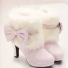 Rosa Pelz Warme Bogen Knoten Stiefel Dünne High Heel Runde Kappe Mode Sexy Kühlen 2025, Winter Große Größe Frau Schuhe Zapatillas Mujer