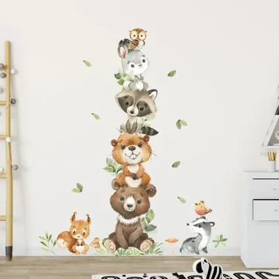 Neue Cartoon Niedliche Tiere Wandaufkleber für Kinderzimmer Bär Kaninchen Kinder Aufkleber Tapete Junge Baby Kinderzimmer Zimmer Wandtattoos Image