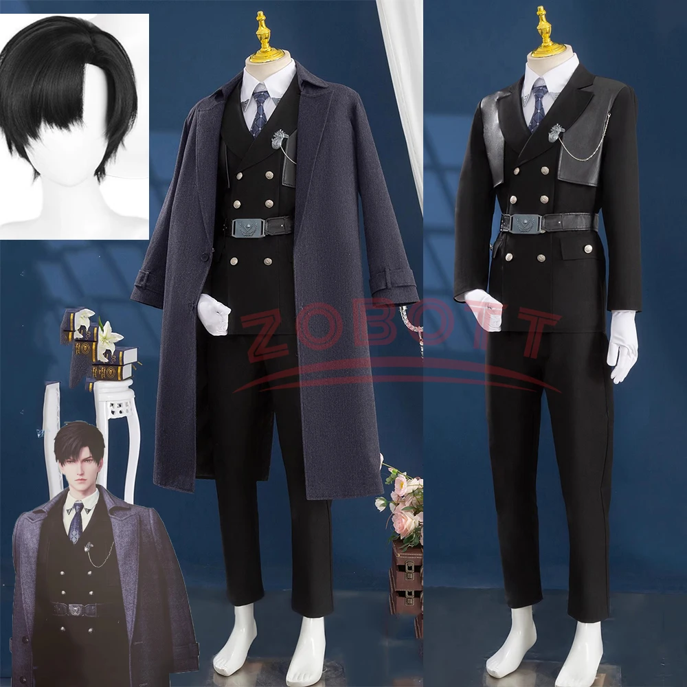 Liebe und Deep space Zayne Cosplay Kostüm Perücke Uniform Trench schwarz Anzug Jacke Brille Halloween Party für Frauen Männer Requisiten Image