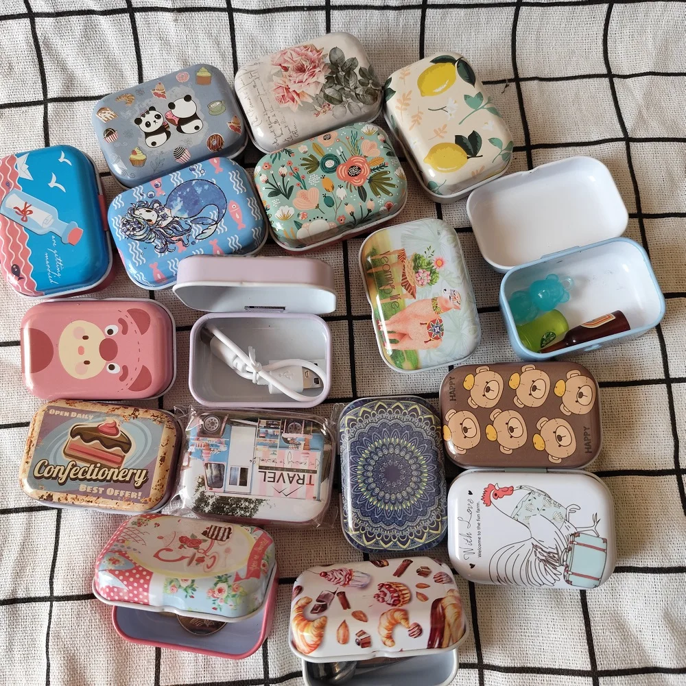 10PC Mini Cartoon Lagerung Blech Box Vintage Blumen Muster Versiegelt Glas Verpackung Boxen Tragbare Schmuck Candy Fall Ohrringe Geschenk box