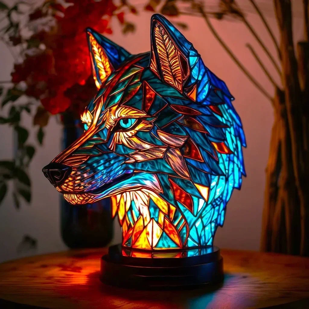 Harz Tier Tisch Lampe Serie Desktop Ornamente USB Nacht LED Meerjungfrau Wolf Eule Meeresschildkröte Löwe Katze Wal Drache Wohnkultur