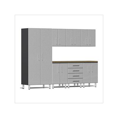 Ulti-MATE Garage Cabinets 8-Piece Garage Cabinet Kit with Bamboo Worktop in Stardust Silver Metallic