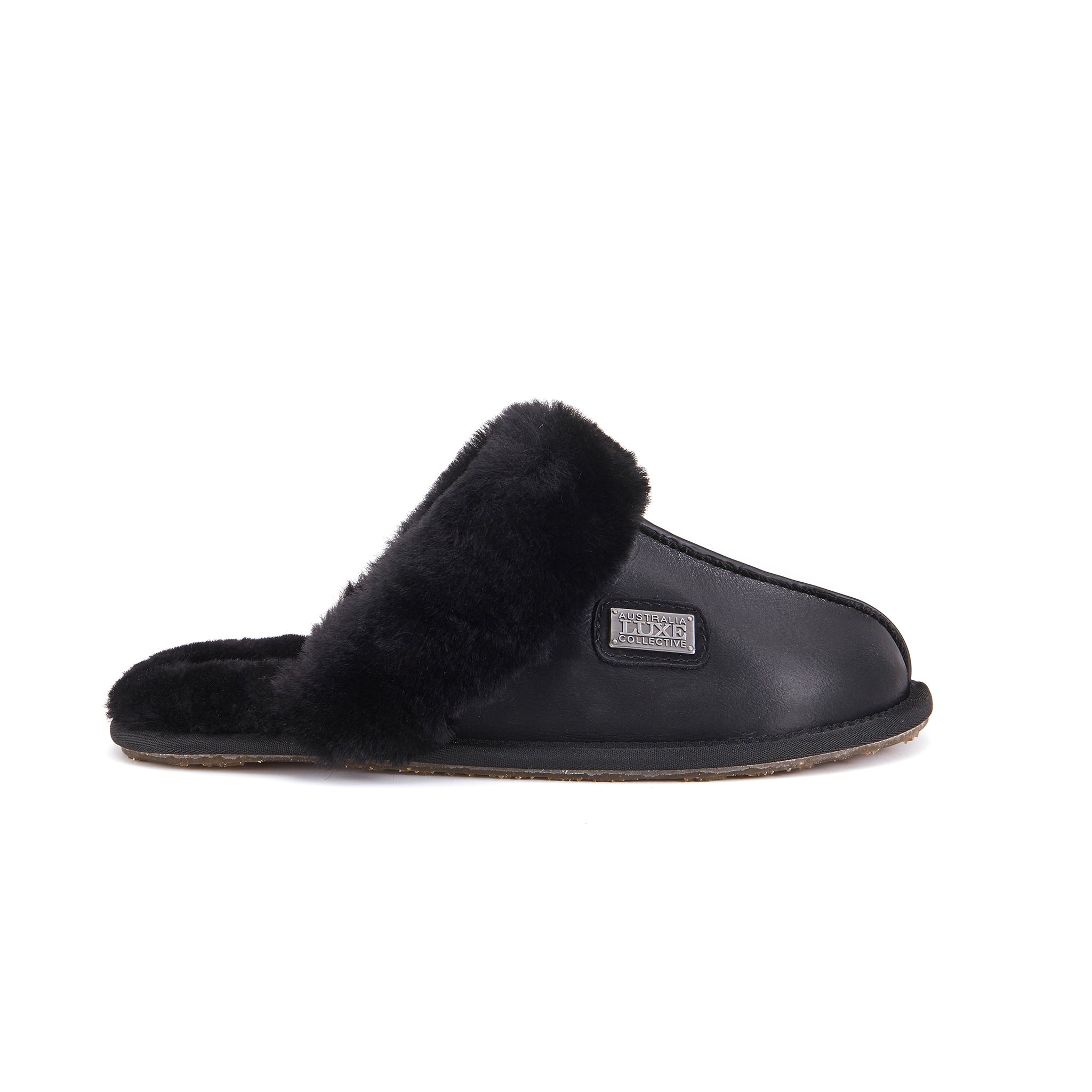 Geschlossene Pantoletten aus Satin in Schwarz