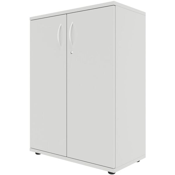 fm Büromöbel Flügeltürenschrank abschließbar für 3 Ordnerhöhen Breite 80 cm grau, 80x111.5x44.2 cm