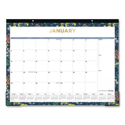 Blue Sky Meadow Blue Desk Pad Calendar, Floral Artwork, 22 x 17, White/Multicolor Sheet, Black Headband, 12-Month (Jan to Dec): 2025 (BLS14868925)