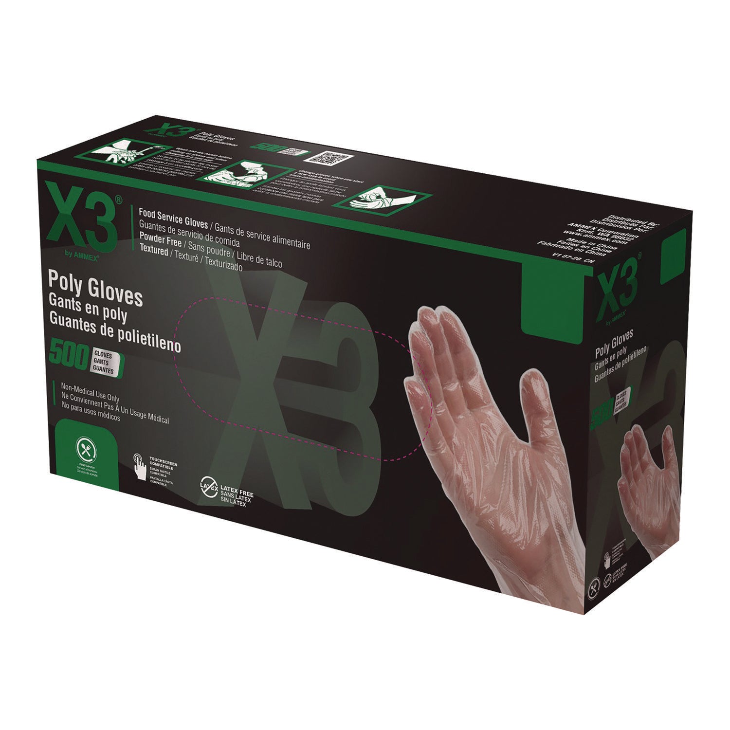 X3 by AMMEX Poly Food Safe Industrial Gloves, Large, Clear, 500/Box (AXCPGLOVEL500)