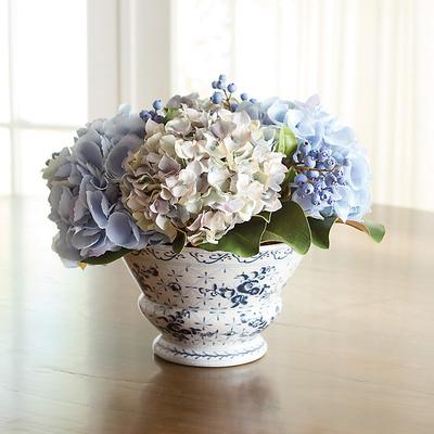 Hydrangea & Berry Floral Arrangement in Planter - Ballard Designs