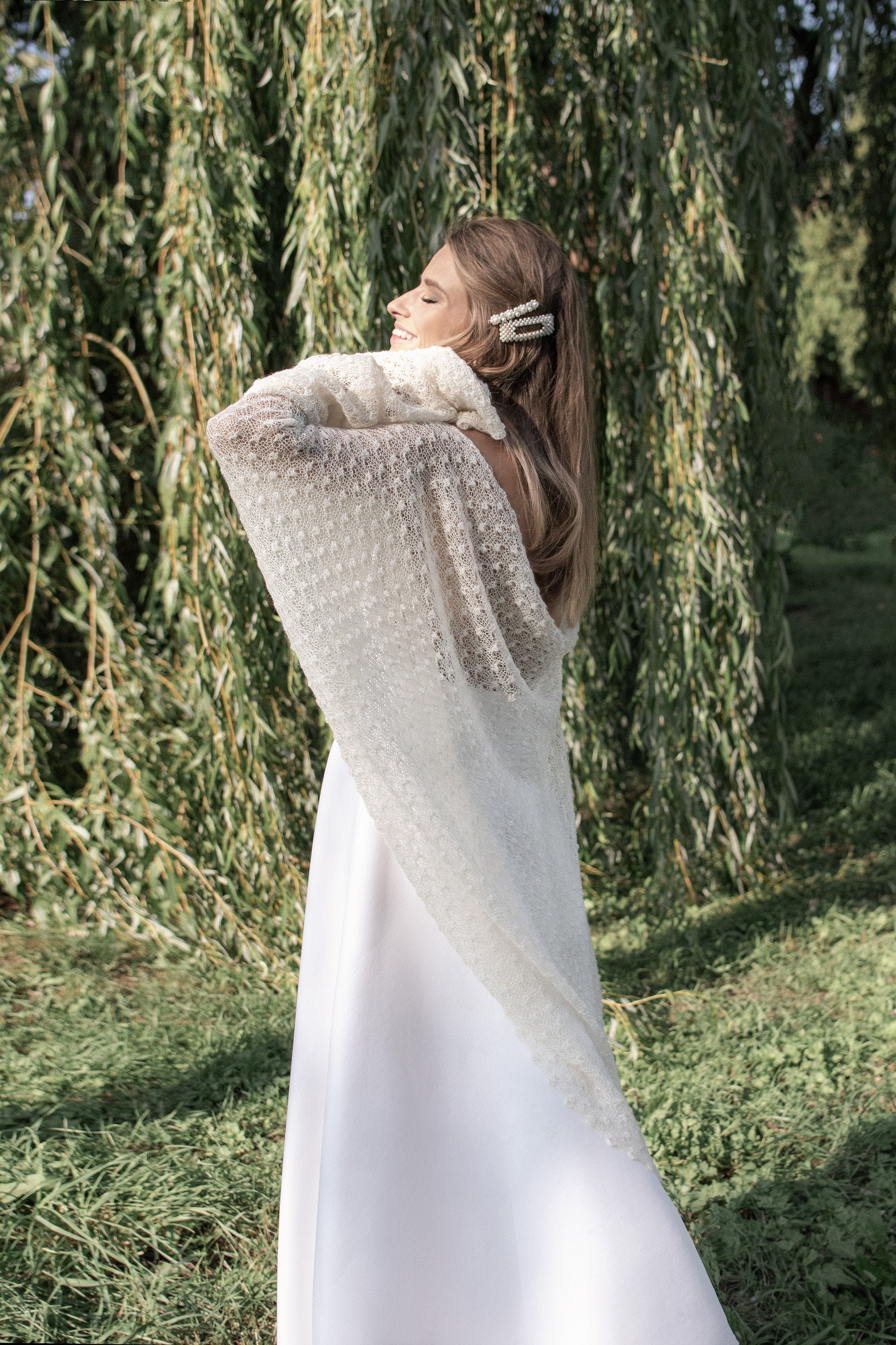 Weiß Elfenbein Braut Stola Mohair Schal Spitze Schulter decken Gestrickte Stola Warme Hochzeit Schal wickeln Cooler Abend Schal Schwiegermutter Gesche