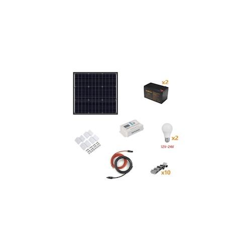 Alcapower Photovoltaik-Insel-Kit 110 W – Kit mit Solarpanel, Laderegler, Projektor und Installationszubehör