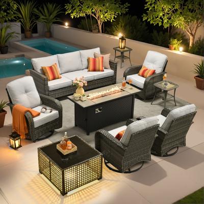 OVIOS 9-piece Patio Swivel Chair Set with 54" Fire Table
