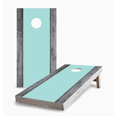 Mint Stripe on Gray Wood Corn Hole Board Set with Carry Case