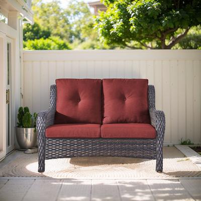 Outdoor Loveseat Sofa 2-Seat Sofa Brown-Red - Brown