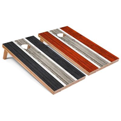 Dark Grey and Orange Striped Cornhole Board Set