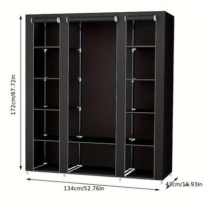TEMU Fabric , Bedroom Storage Cabinet, Portable Clothing Storage Cabinet, Non-woven With Compartments And Rods, Dustproof, Suitable For Bedroom Clothing Organization, Gray Image