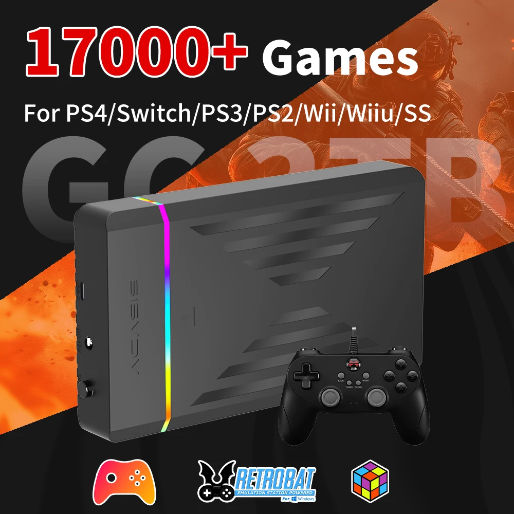 Portable Gaming HDD 3TB Launchbox&Playnite&Retrobat Game Console for PS4/Switch/PS3/PS2/Wii/Wiiu with 17300+Games for PC/Laptop