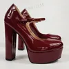 LAIGZEM Frauen Plattform Pumpen Glänzende Runde Kappe Chunky High Heels Party Prom Hochzeit Zapatos Mujer Schuhe Frau Große Größe 34 47 52
