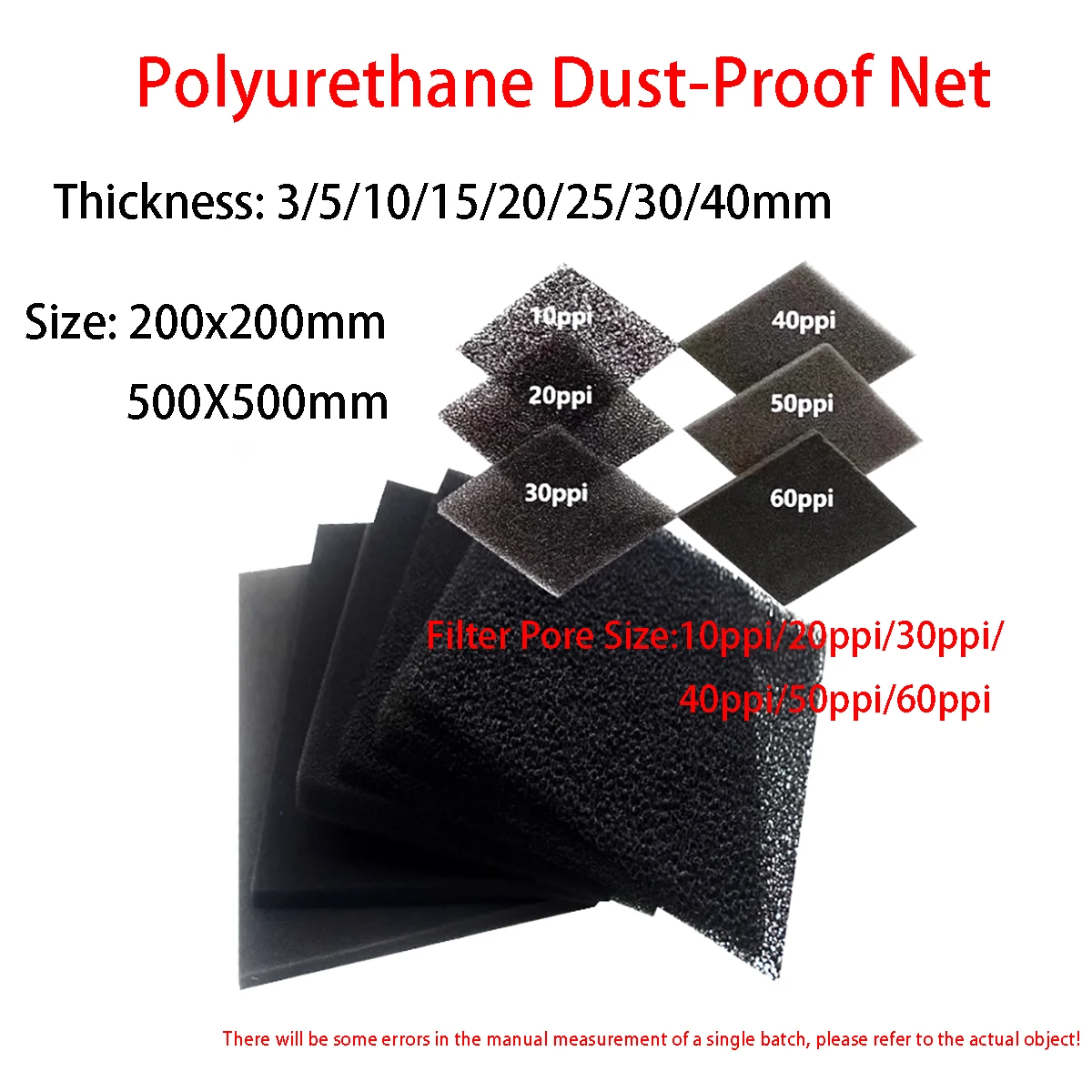 10ppi 20ppi 30ppi 40ppi 50ppi 60ppi Blende Staubdichter Filterschwamm Polyurethan Filter Baumwolle Luftkompressor Filter Baumwolle Image